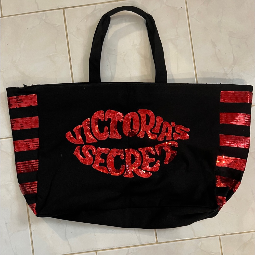Victoria’s Secret large black with red sequins tote bag. NEW without tags